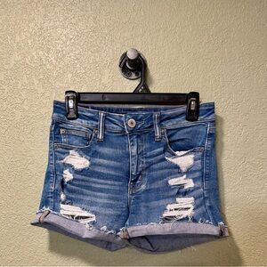 American Eagle Outfitters Blue Distressed Jean Shorts